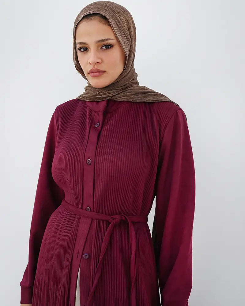 Suede Pleated Shirt Dress
