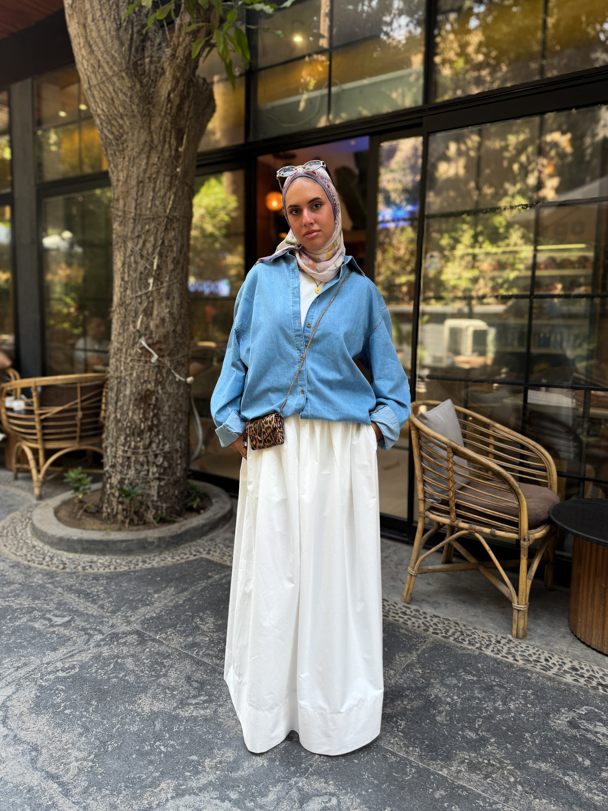 Poplin flowy skirt